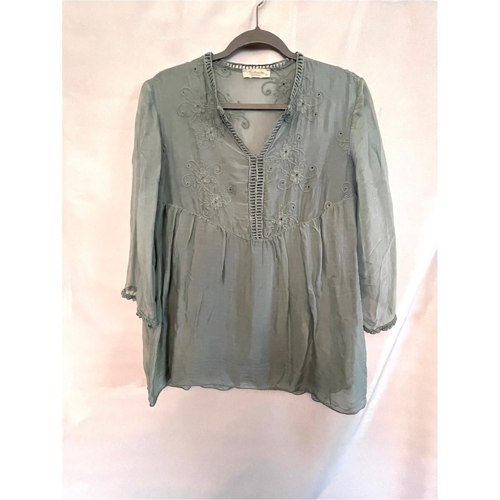 Bellambia Made In Italy Light Powder Teal Blue Silk Flowy Elegant Boho Peasant